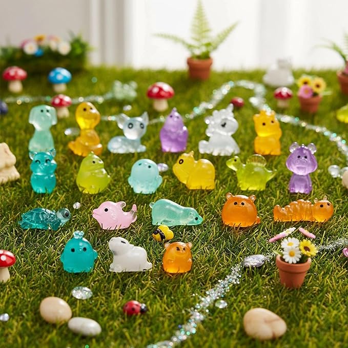 120pcs Multicolor Mini Resin Animals Luminous Tiny Ducks Figures for Micro Fairy Garden Accessories Micro Landscape Ornaments DIY Mini Outdoor Decor Dinosaur Rabbit Flamingo Owls Ocean Creature