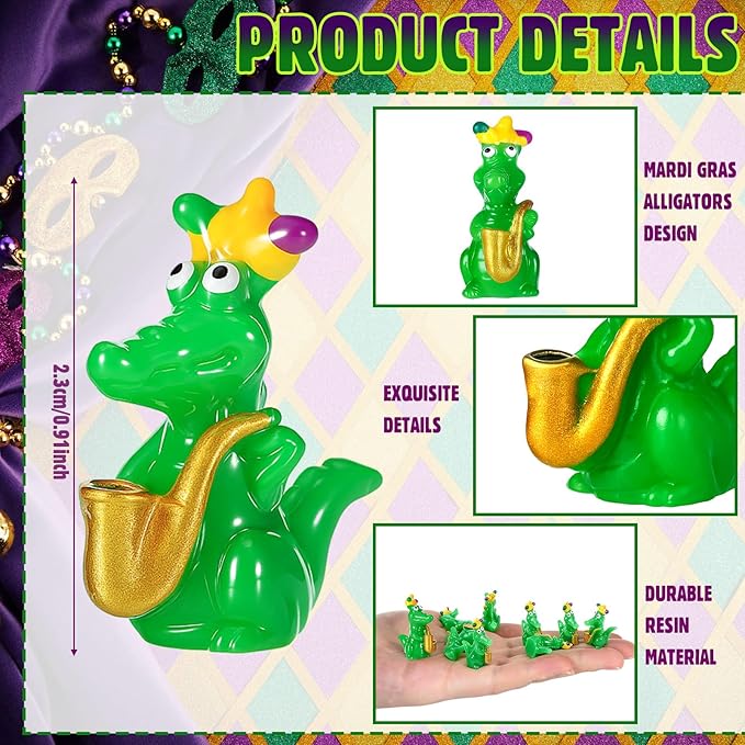 50 Packs Small Mardi Gras Alligators for Parade Mardi Gras Themed Figurines -Resin Tiny Alligators with Clown Crown Carnival Parade Supplies for Novelty Gifts Party Favor Handout Toys