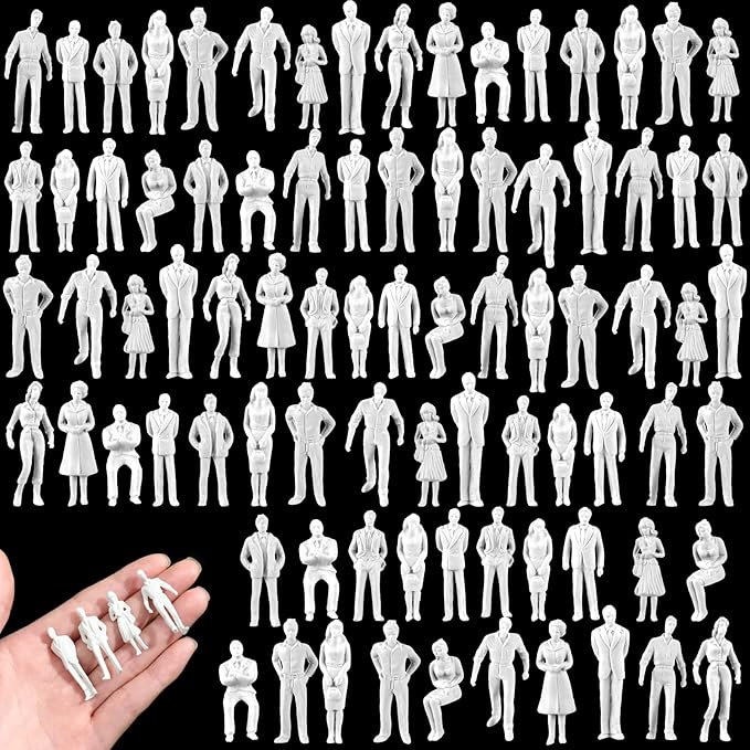 Namalu 100 Pcs, 1: 150 Scale White Unpainted Mini People Figures Miniature People for Model Trains Architectural Standing and Sitting Mini Diorama Figures for Architectural Project