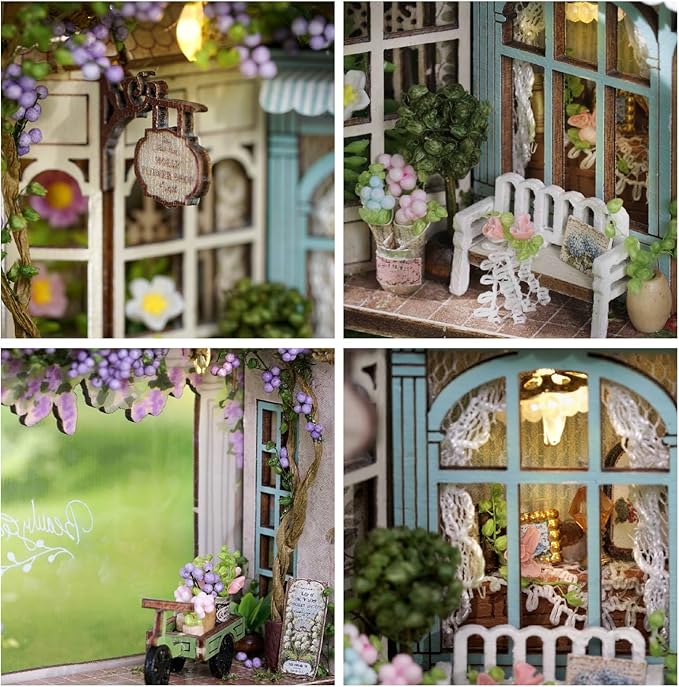 DIY Miniature House Kit, CUTEROOM Mini House Kit for Adult to Build, Wooden Dollhouse Making Kit with Furniture, Christmas Birthday Gifts- Molly Garden