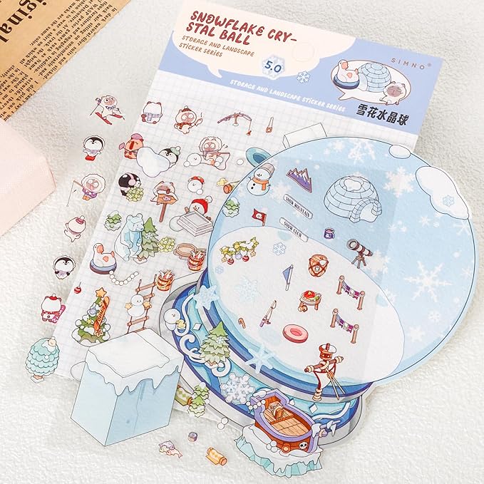 DIY 3D House Stickers, 4 Set Fun DIY Stickers Scene Make Your Own Snowball, Paint Box, Gift Box, Cake House,Cute 3D Cartoon Scene Sticker for Adult Kids Relief Stress Pass The Time