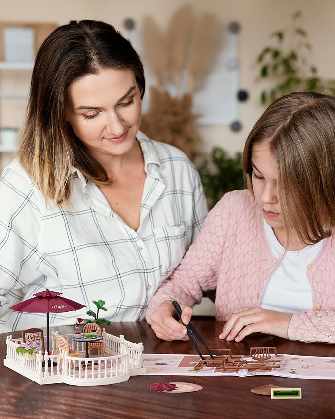 Rolife Super Creator Series Accessroies, DIY Mini Flower Garden Scenery Kit, Miniature Dollhouse Castle Building Kit's Part, Chic Café Terrace Gift for Kids Adults Women