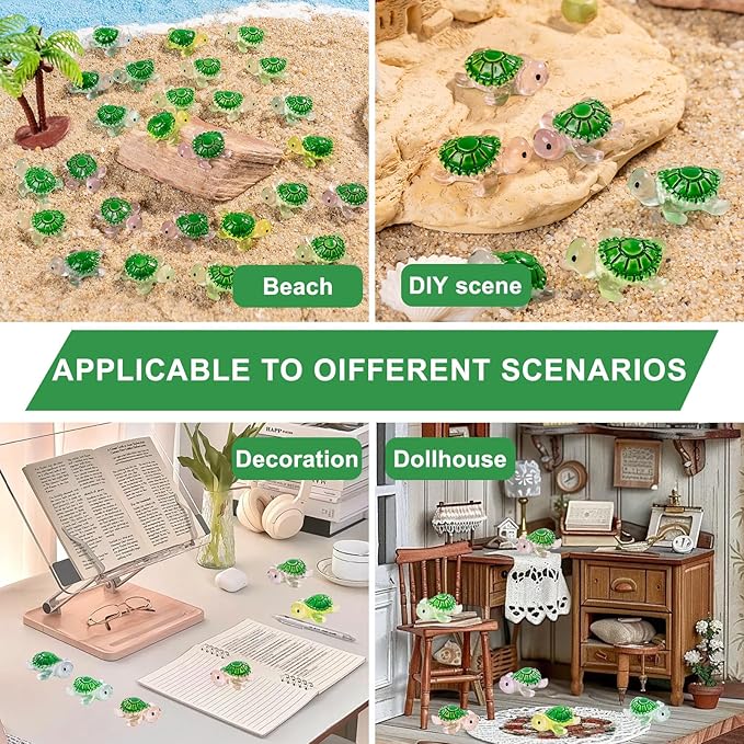 105 Pcs Mini Resin Glow in The Dark Turtle Sea Animals Figures,Ocean Creature Mini Figurines for Fairy Garden Accessories,Miniature Landscapes,Dollhouse,Home Decor