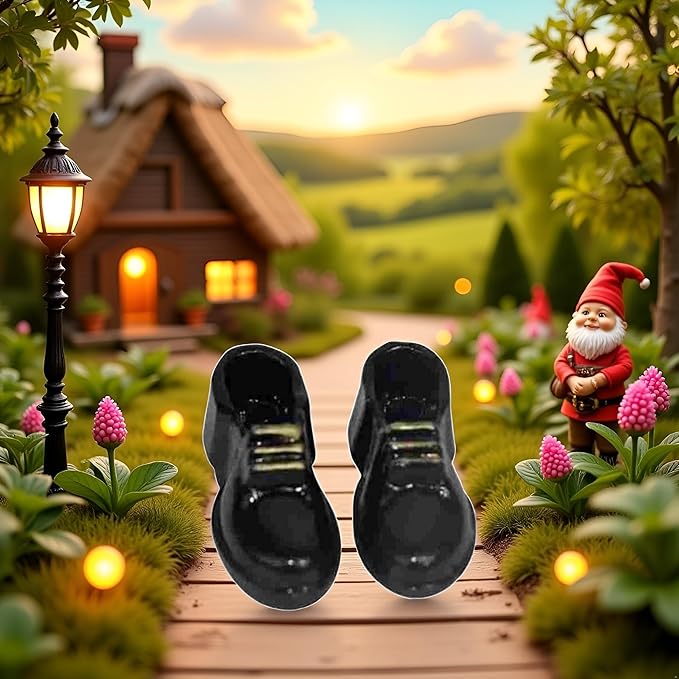 1Pair Black 1/12 Miniature Men Shoes Dollhouse Decoration Accessories, for DIY Fairy Garden Micro Landscaping Decor