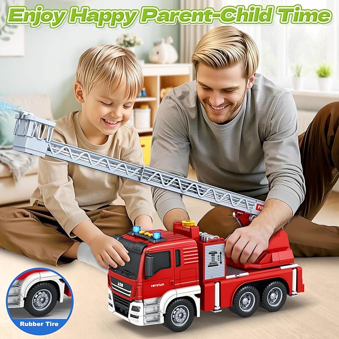 Kids Toys for 3 4 5 6 7 8 Years Old Boys, Large Fire Truck Toy, Friction Powered Fire Rescue Truck Vehicle Toy with Lights and Sirens Sounds, Water Pump, Ladder, Birthday Gifts for Boys Girls