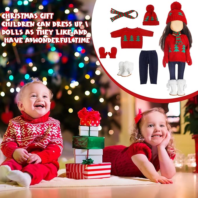 Bencailor 6 Pcs Winter 18 Inch Doll Clothes and Accessories Winter Outfits Set Sweaters Trousers Hats Shoes for 18 Inch Doll Gifts(Tree Red White Green,Classic)