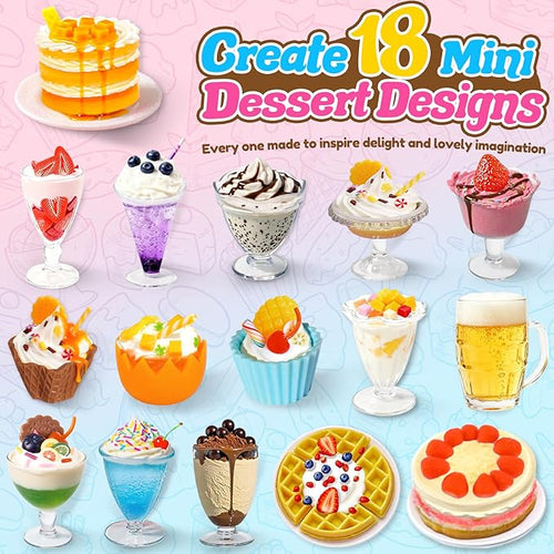 18 Minature Food Slime Kit, Mini Sweet Dessert & Drink, Arts and Crafts Set, DIY Kitchen Pretend Play Toys, Christmas Birthday Party Favors Gift for Girls Kids Ages 8-12, NOT Edible