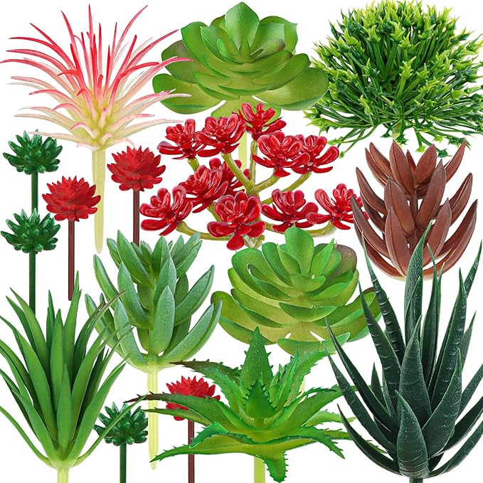 QUOZUO Artificial Succulents Plants, 16pcs Fake Succulents Plant for DIY Home Floral Wall Garden Office Party Decoration Colorful (Unpotted)