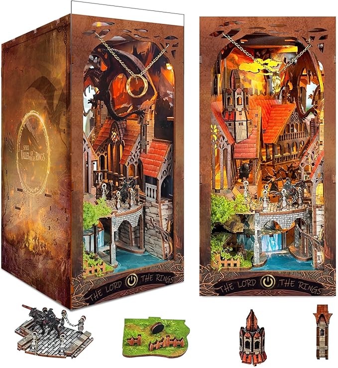 DIY Book Nook Kit,New DIY Dollhouse Booknook Bookshelf Insert Decor,3D Wooden Puzzles with LED,Book Nook Miniature Kit,Birthday Easter Home Decor for Teens Adult (Spirit Valley of The Magic Ring)