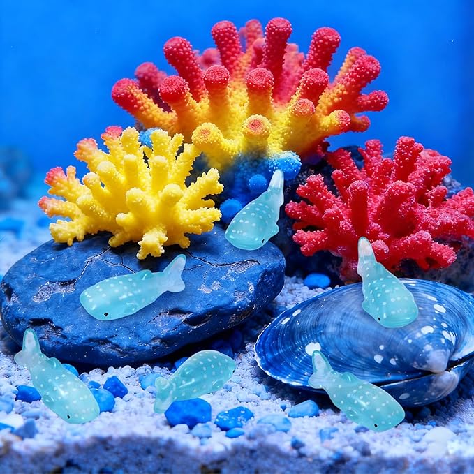 60Pcs Whale Miniature Figurines, Mini Resin Fake Fish Animal Sculptures, Blue Ocean Theme Home Decoration for Fairy Garden Succulent Planter Moss Landscape Terrarium DIY Craft