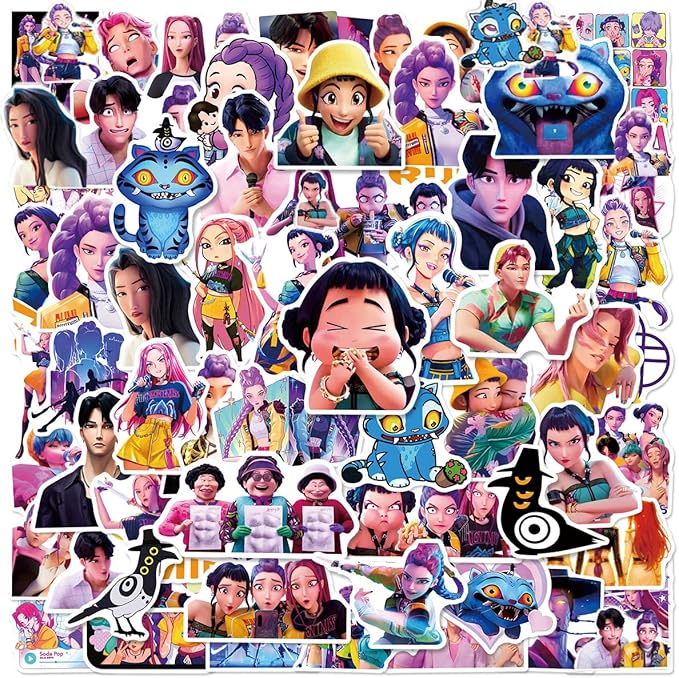 K-pop Demon Hunters Stickers, 60 PCS Korean Cartoon K-pop Stickers for Water Bottles, Waterproof Vinyl Decal for Teen Girls Boys Adult Laptop Skateboard Phone Case Guitar Travel Case Bike Notebook