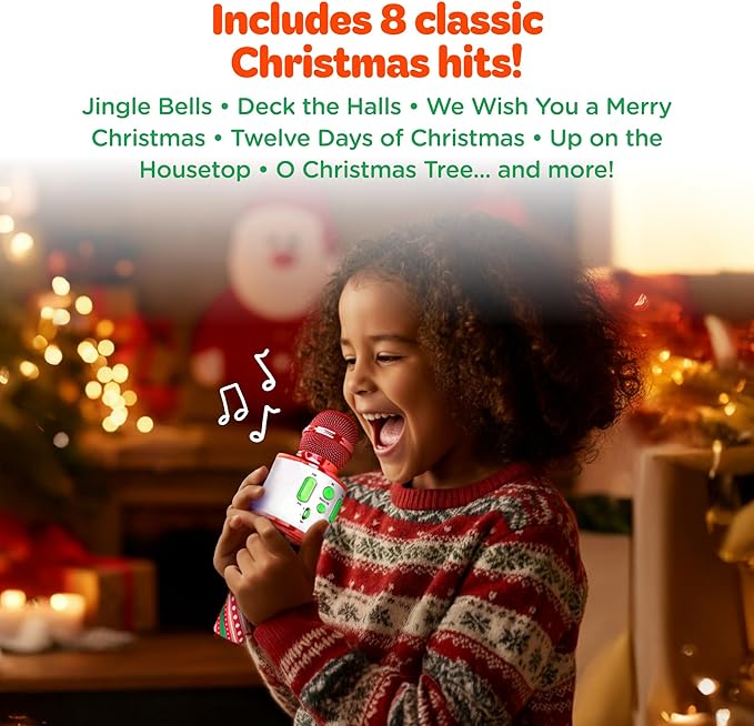 Move2Play, Christmas Karaoke Microphone | Includes Pre-Loaded Songs & Bluetooth | Kids Toy for All Ages 2, 3, 4, 5, 6+ Year Old Girls, Boys & Toddlers | Stocking Stuffer