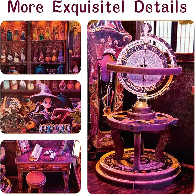 Book Nook Kit - DIY Miniature House Dollhouse Kit for Adult and Teens, Tiny House Bookshelf Decor 3D Wooden Puzzle with LED Lighting, Gifts for Family, Friends (Magic Shop)