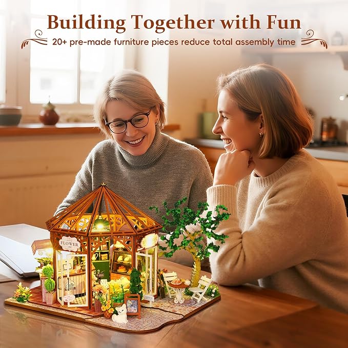 DIY Miniature House Kit, Mini Mocha Coffee Shop Building Set, 3D Wooden Dollhouse with Dustproof Cover, Creative Handmade Home Decoration, Gift for Adults Teens Birthday Christmas