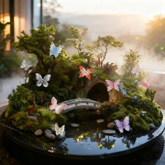 YTaraHub 60Pcs Resin Butterflies 3D Miniature Dollhouse Accessories, Waterproof Tiny Charms for Fairy Garden, Scrapbooking & DIY Crafts with Window Envelope Packaging (Assorted Colors)