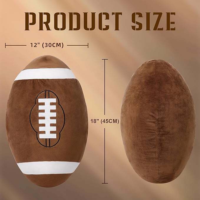 OurHonor Football Plush, 18" Soft Football Stuffed Throw Pillow, Fluffy Cute 3D Stuffed Ball Indoor Outdoor Plushies Decoration, Games Sports Toy Gifts for Boys and Girls