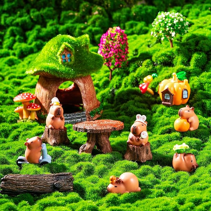 12pcs Mini Capybara Figures, Small Resin Animals Miniature Figurines Garden Accessories Little Gifts for Dollhouse Cake Toppers Car Dashboard Fairy Garden Stuff Decorations