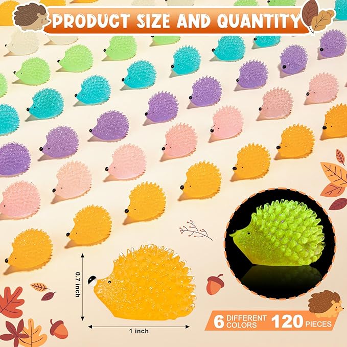 120PCS Luminous Mini Resin Hedgehogs Cute Miniature Hedgehog Figures Glow in The Dark, Tiny Resin Hedgehogs Animals for Dollhouse Micro Landscape DIY Home Outdoor Decor