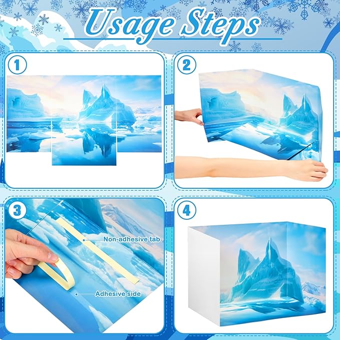 2 Set Arctic Style Habitat Diorama Box and Water Sticker Decor, Diorama Project Supplies Set, Cardboard Display Case Kit & Water Sticker with Double Sided Tapes for DIY Crafts Dollhouse