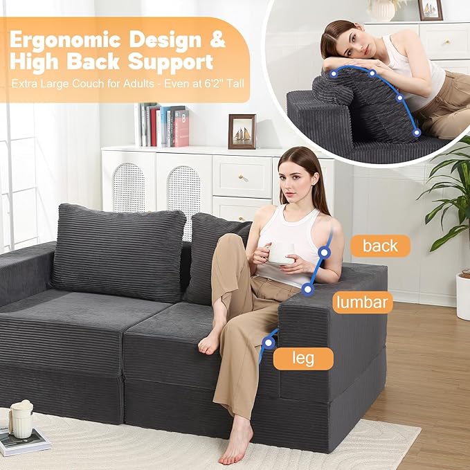 MeMoreCool Bean Bag Chair – Large Armrest Lounger for Adults, Corduroy, Foam-Filled No Assembly | Tufted Cushion & Backrest | Bedroom, Dorm & Lounge Ready | Soft Textured Seating