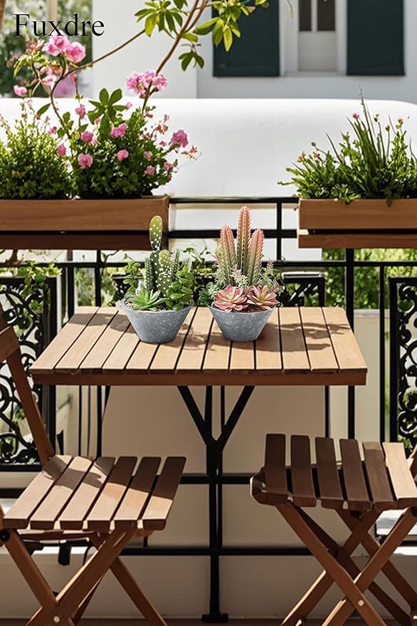 Fuxdre 2-Pack Artificial Succulent Plants in Vintage Plastic Pots - Waterproof Fake Plants Decor for Home Office Desk - Low Maintenance Indoor Greenery for Bathroom, Shelf & Table