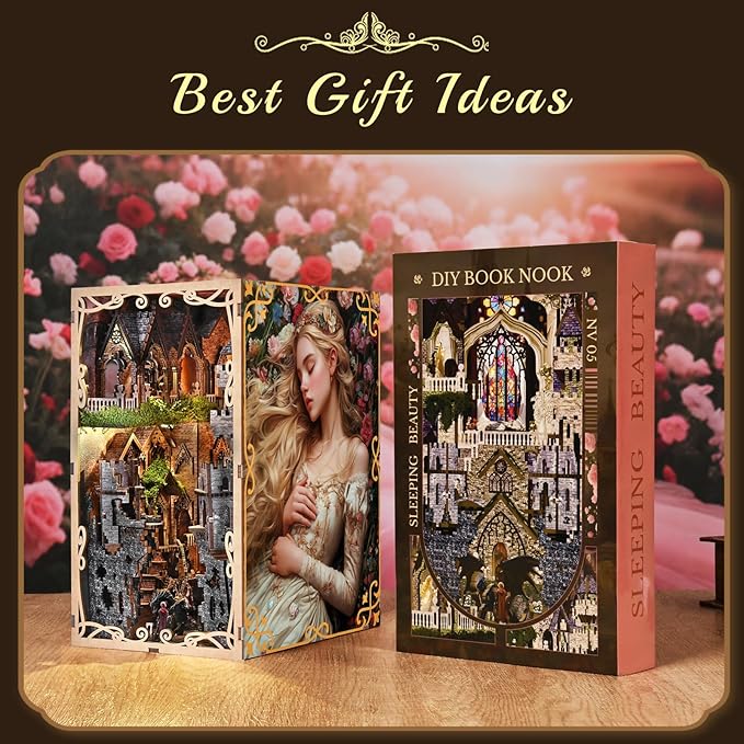 Book Nook Kit - DIY Miniature House Dollhouse Kit for Adults and Teens, Booknook Tiny House Bookshelf Decor 3D Wooden Puzzle, Gifts for Family, Friends (Sleeping Beauty)