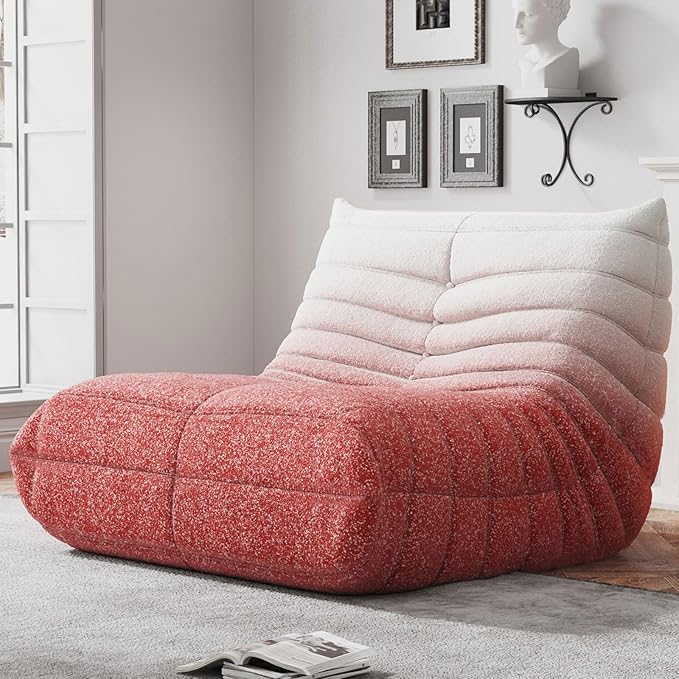 Memory Foam Bean Bag Chair for Adults, Teddy Material Beanbag Sofa with Filler, Cozy Floor Lounge Seat for Living Room, Bedroom, Dorm, Office (Pink White)