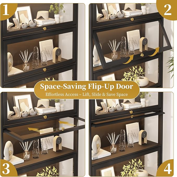 Display Cabinet with Acrylic Glass Doors,4-Tiers Curio Cabinet with LED Lighting for Collectibles, Collectibles Toy Organizers Rack & Display Shelf Display Case Storage Cabinet, Black