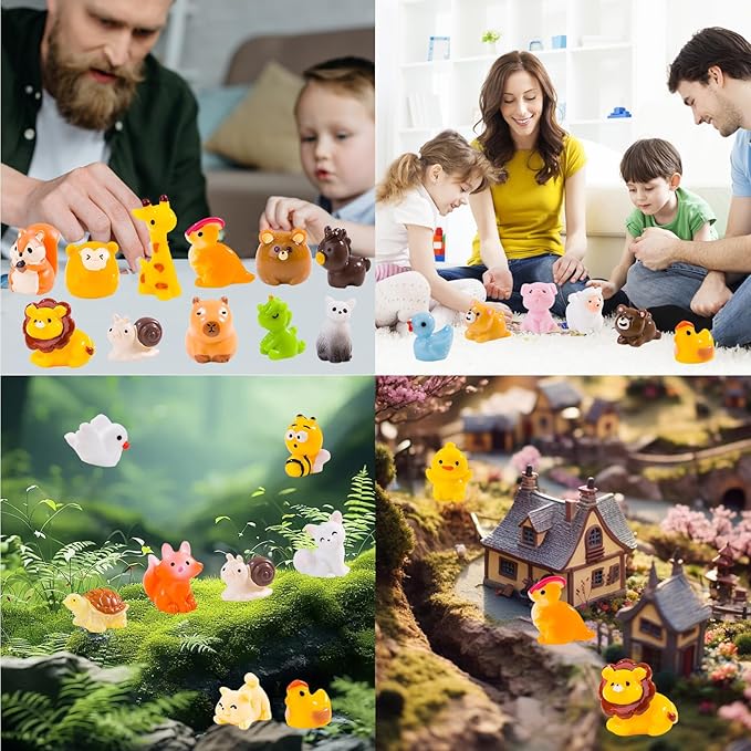 pkaoakyo 52pc Mini Resin Animal Figurines Set - Enchanted Fairy Garden & Desktop Decor, Eco-Friendly Collectible Gift | Vibrant Miniature Resin Animals for Moms, Women & Nature Lovers