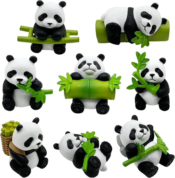 Cayway 8 PCS Mini Panda Set, Panda Bamboo Toys Miniature Panda Decor Fairy Garden Animals for Plant Pots Bonsai Craft, Micro Landscaping Decoration