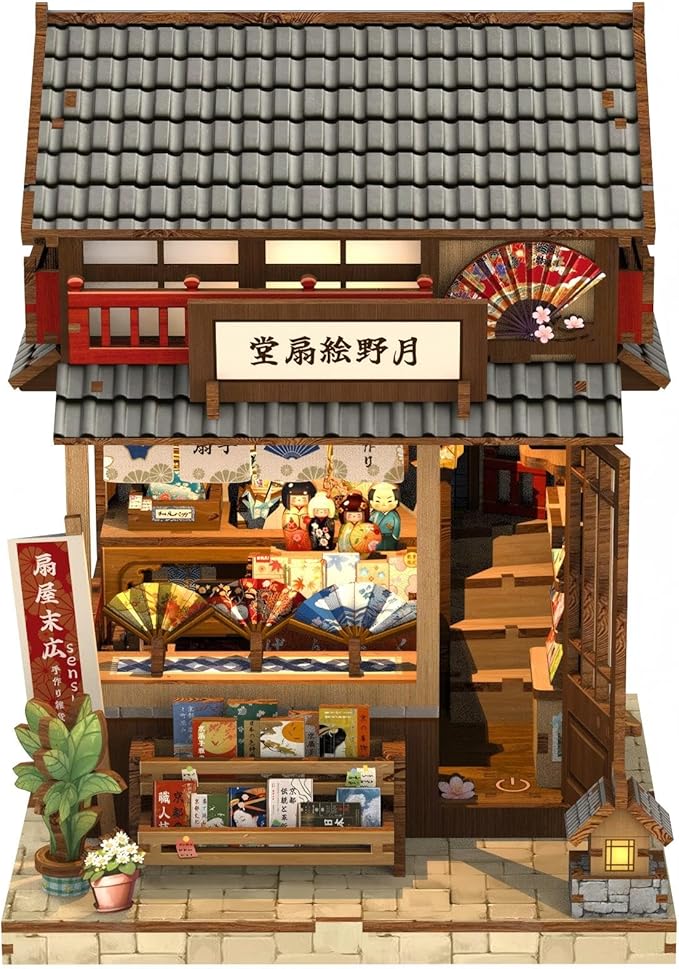 Fsolis Book Nook Kit - DIY Miniature House Kit for Adults Mini House Tiny 3D Puzzles for Bookshelf Diorama Decor Gifts for Women Teenagers Puzzle Lovers (Japanese Fan Shop)