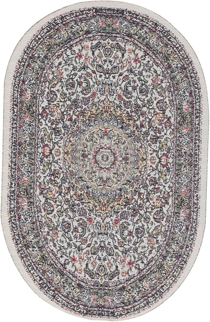 Hapivida Dollhouse Miniature Rug, Vibrant Floral Vintage Woven Carpet Oval Design for Dollhouse Bedroom, 15cm Length, Woven Fabric, Dollhouse Accessories for Living Room Decor