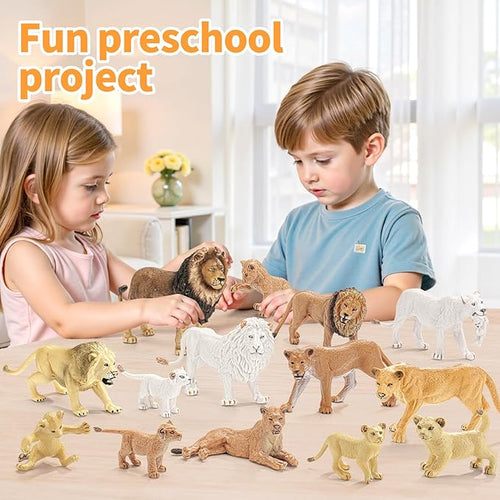 15PCS Lion Toys Figurines Pride, African Jungle Animals Lion Family, Realistic Zoo Animal Toys, Preschool Toy Birthday Gift Cake Toppers for Kids Boys Girls