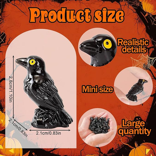 150 Pcs Mini Resin Crows Bulk Black Raven Figurines, Realistic Gothic Miniature Decor for Halloween Displays, Garden & DIY Crafts