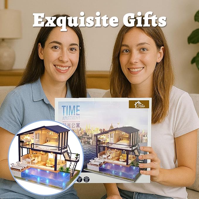 Flever Dollhouse Miniature DIY House Kit Manual Creative with Furniture for Romantic Artwork Gift (Perfect Time Apartment)