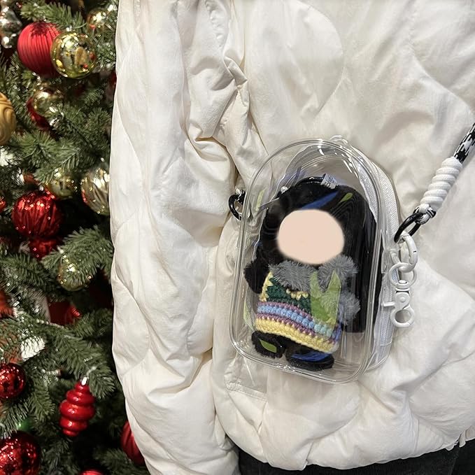 Clear Figure Display Bag with Keychain and Lanyard, Protective Doll Case, 15cm/5.91in Crossbody Doll Storage Bag