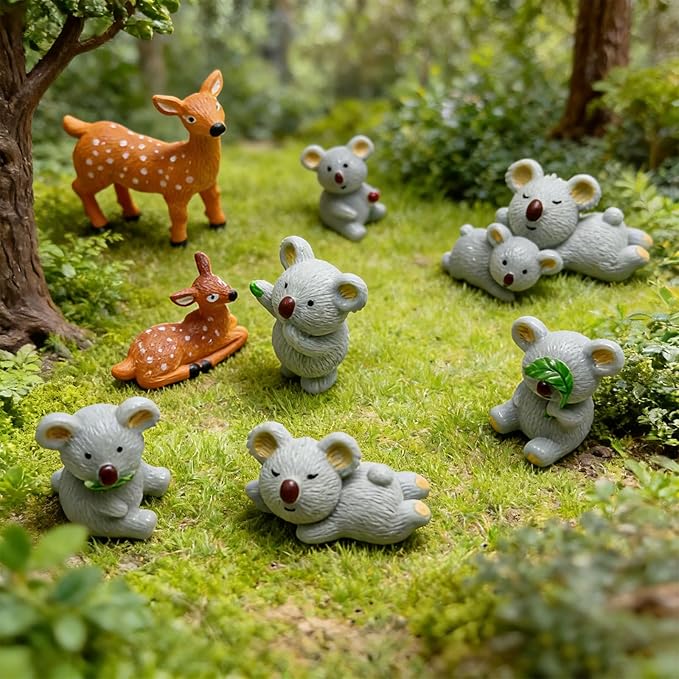 Cayway 12 PCS Miniature Koala Bear, Mini Koala Decor Fairy Garden Animals for Plant Pots Bonsai Craft, Micro Landscaping Decoration