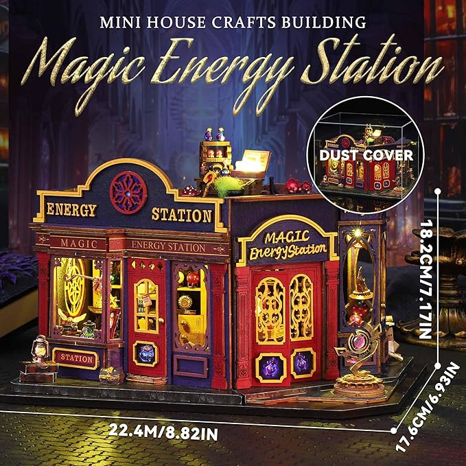 Flever DIY Miniature House Kit, Tiny Home Kit with LED Light, Mini House Build Craft Kits for Adults and Teens, Home Decor Creative Gift for Family/Friends (Magic Energy Station)