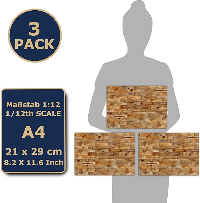 3 Sheets Self-Adhesive Flooring for Dollhouse 1:12 Scale (Honey Oak)