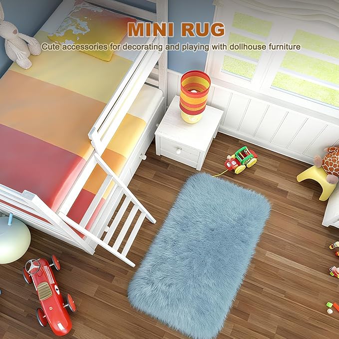 uxcell Dollhouse Miniature Carpet, 1:12 Fluffy Doll House Rugs Prop Small House Accessories for Doll House Furniture Decor Play, Blue Oval