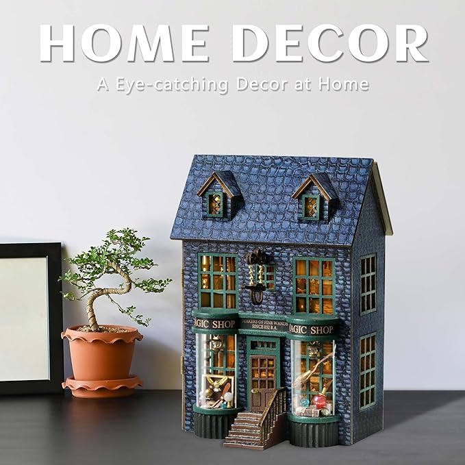 Kisoy DIY Miniature House Kit, Tiny House Building Kit with Furniture and LED Light for Adults and Teens, DIY Mini House Craft Kit, Decorations/Gifts for Family and Friends(Magic Shop)