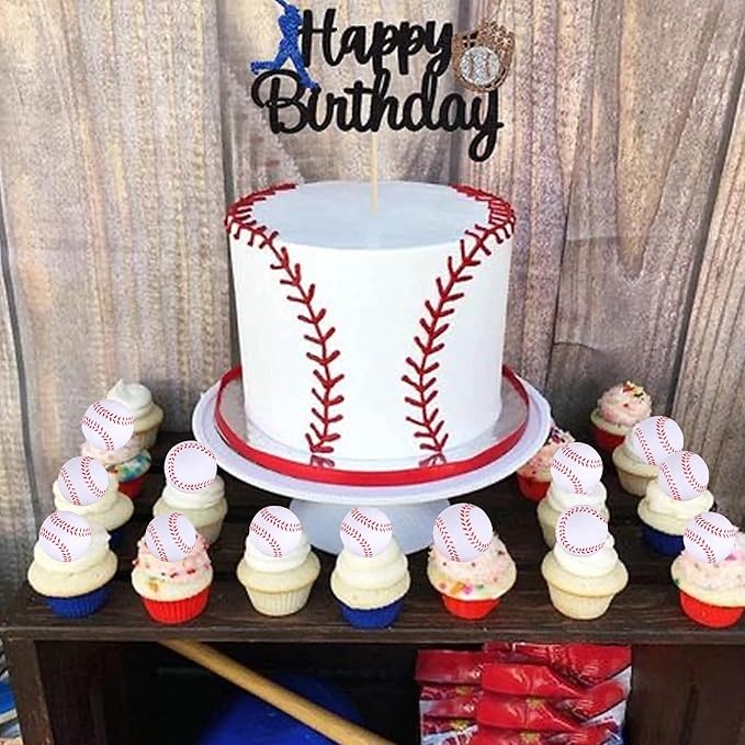 Rsstarxi 12 Pack 3D Baseball Cupcake Toppers for Sports, Baby Shower & Kids Birthday Parties
