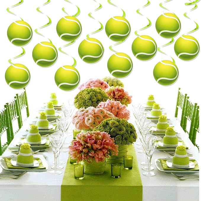 Tennis Party Hanging Swirls Tennis Birthday Party Decoration 20pcs Tennis Ball Themed Swirl Ceiling Sport Party Hanging Streamer for Tennis Player Lover Party Baby Shower Supplies