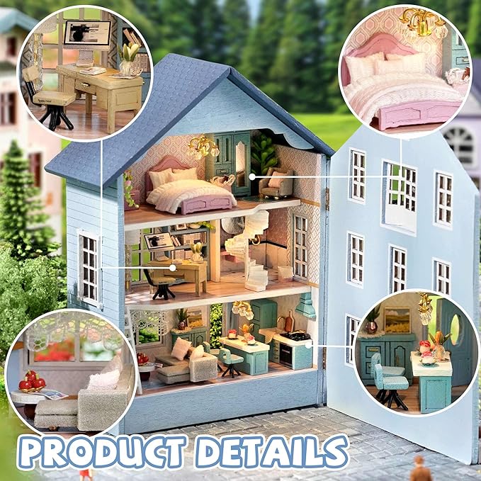 Kisoy Romantic and Cute Dollhouse Miniature DIY House Kit Creative Room Perfect DIY Gift for Friends, Lovers and Families (Molan House)
