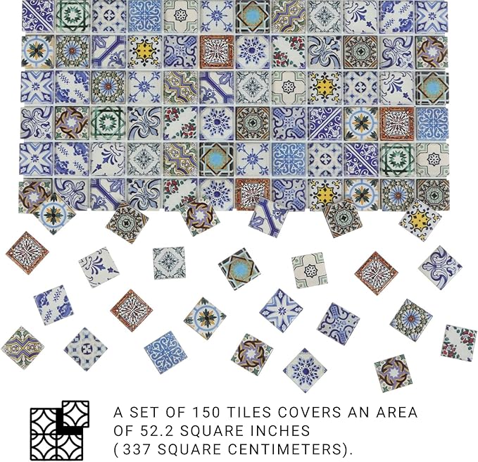 150 pcs, Dollhouse Flooring, 1:12 Scale Doll House Tiles, Miniature Checkerboard Floor, REDUCIO! (Mediterranean Patterns)