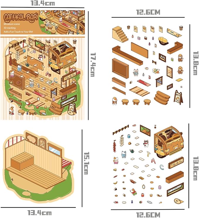DIY 3D Sticker Scene,6 Sets of Kawaii Miniature Scenic House Stickers,Cozy Room Stickers Therapy Scenes for Adults and Kids Stress Relief Pass The Time and Gifts (Z-3)