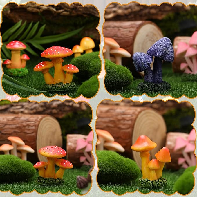 21 PCS Mini Mushrooms Cute Tiny Resin Mushrooms Figures Miniature Little Small Mushroom for Fairy Garden Landscape Bonsai Aquarium Dollhouse Hide Crafts Decor