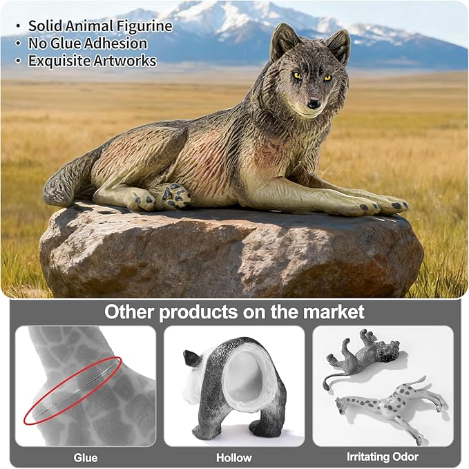 9PCS Wolf Toys Animal Figurines, Realistic Plastic Zoo Safari Animal Toys for Kids 3 4 5 6 7, Forest Wolf Animals Figures, Educational Toy Cake Toppers Birthday Gift for Kids Boys Girls