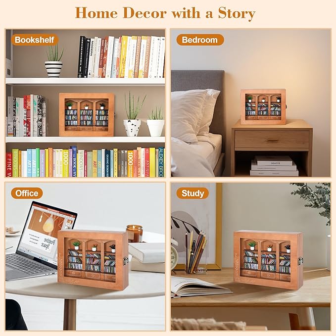 Anxiety Bookshelf with 200 Mini Books, Mini Library Decor, Shake Away Your Anxiety, Includes 1 Bookshelf, 3 Plant Flowers, and 1 Tweezers, Perfect for Book Lovers, Students, Family, and Friends
