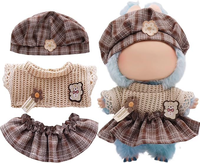 Clothes for Labubu, Doll Outfit Accessories Designed for 15 & 17cm Labubu (British Plaid)